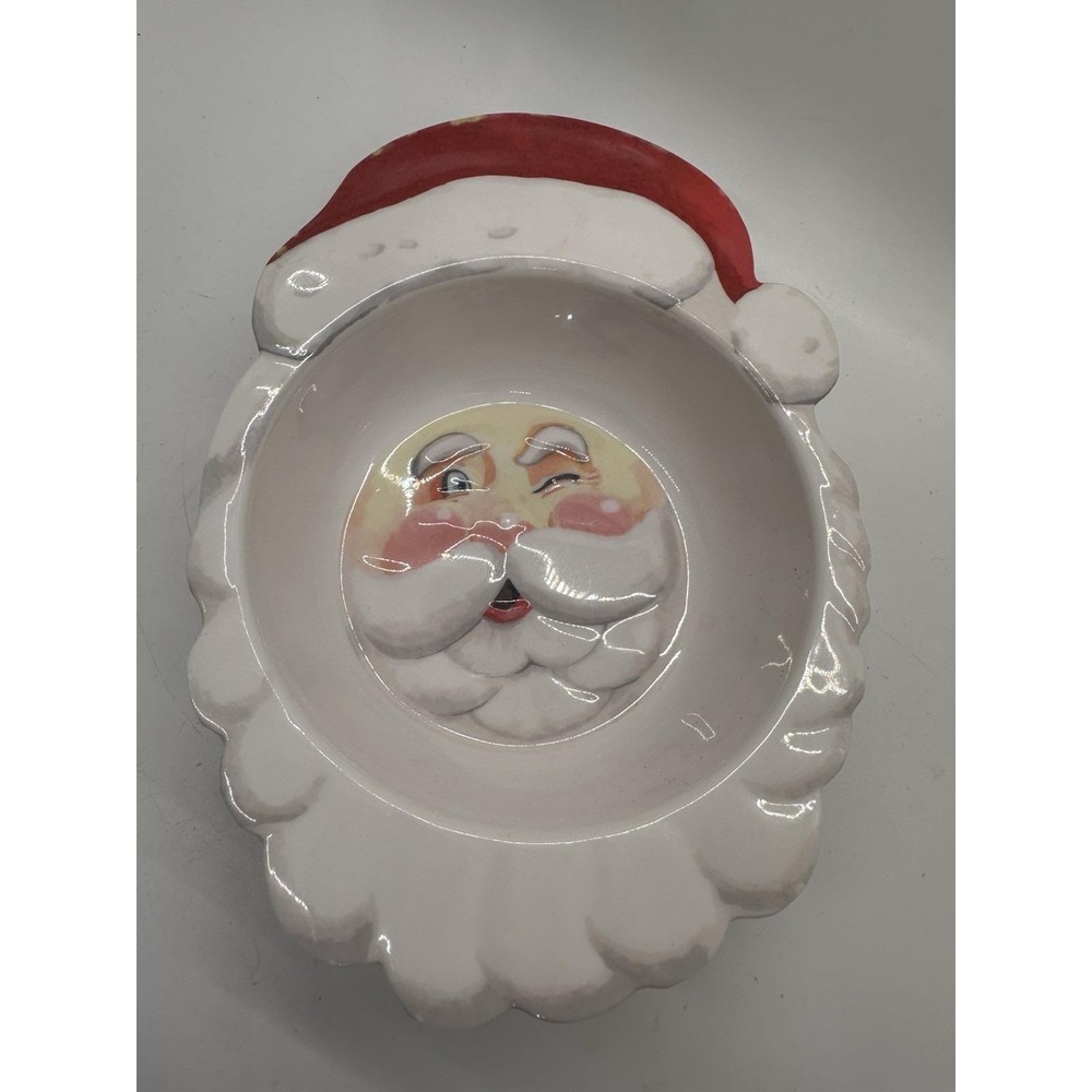 Pottery Barn Kids Santa Face Bowl Winking Christmas Holiday Melamine Bowl 8"